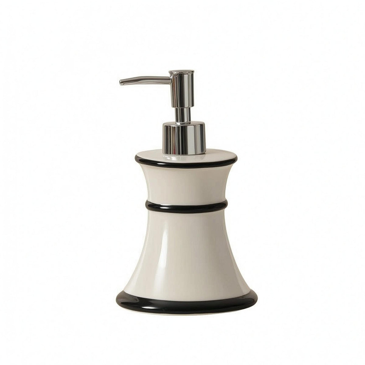 Ceramic Lotion Bottle Waist-Shaped Pump Lotion Bottle with Dark Trim Vintage Style Soap Dispenser