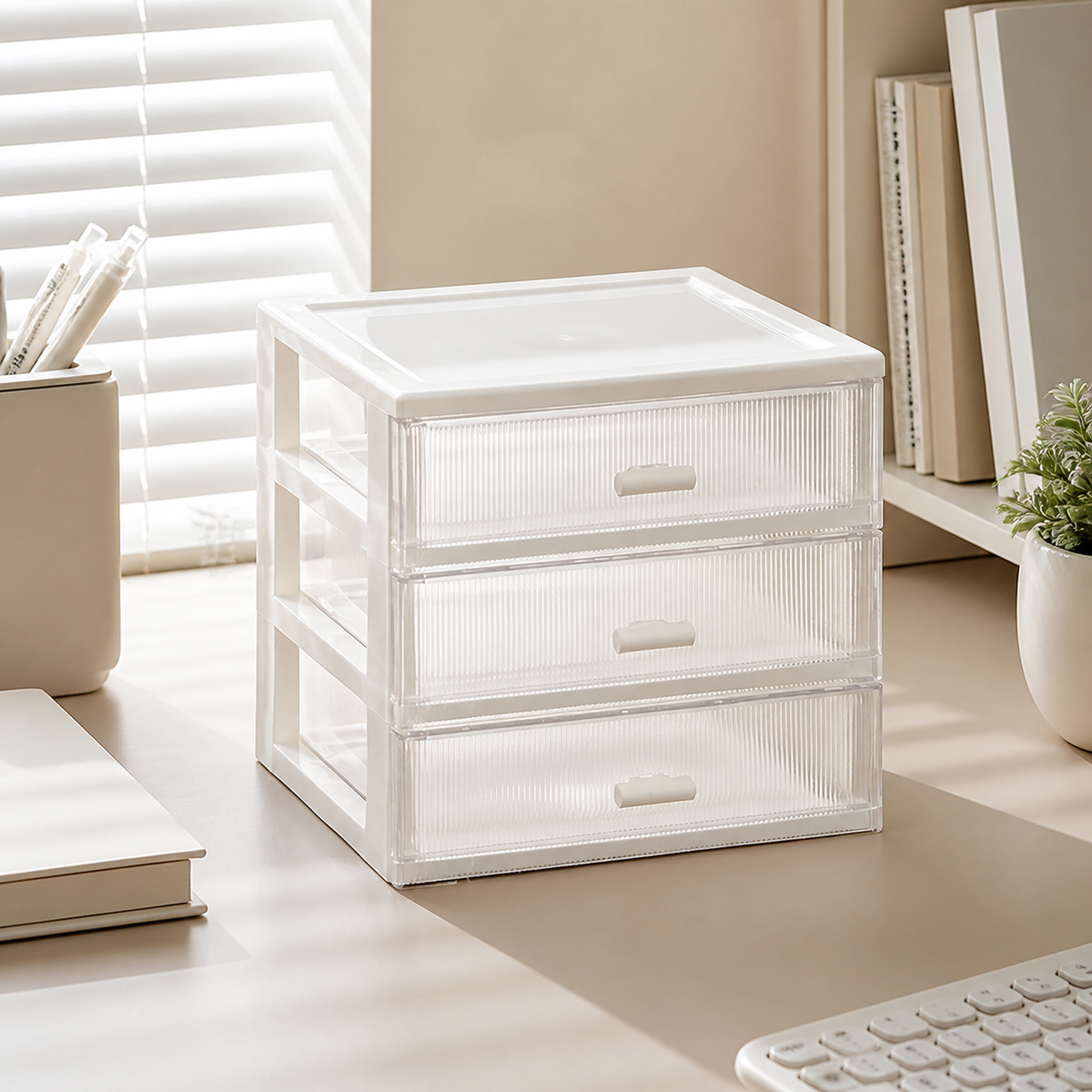 White Acrylic Drawer Organiser, Stackable Desk Organiser for Home Office, Makeup & Stationery Storage, Modern Desktop Solution