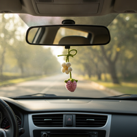 Handmade Knitted Strawberry Flower Car Charm Bag Curtain Tie-back Decor