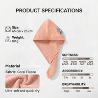 Microfibre Towel for Hair with Coral Fleece Very Soft Material, Quick Dry Turban Wrap for Women and Men, Anti Frizz Haircare