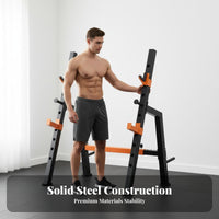 Safety Spotter Arms Multi-Functional Bench Press Rack Integrated Plate Storage Adjustable Squat Rack Long-Lasting Powder Coat Finish Heavy Duty Barbell Stand Commercial Grade for Bodybuilders, Weightlifters