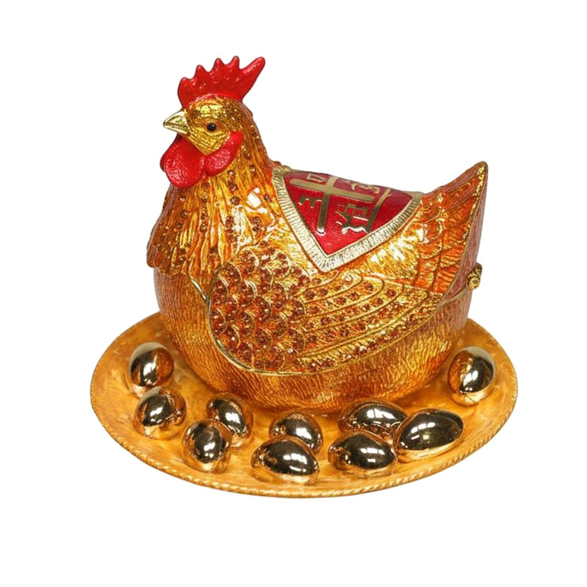 Enamel Hen Figurine Jewelry Box Enamel Inlay Craft Jeweled Chicken Statue Trinket Box Enameled Animal Figurine for Housewarming, Desktop