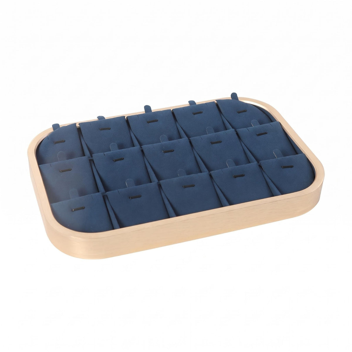 Gold-Tone Rectangular Jewelry Tray Aluminum Alloy Microfiber-Lined Jewelry Tray Dark Blue Lining Accessory Organizer Rounded Corners