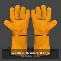 Metal-Joining Gloves Double Layer Leather Metal-Joining Gloves Wear-Resistant Bovine Leather Forearm Protectors for Construction Workers, Mechanics