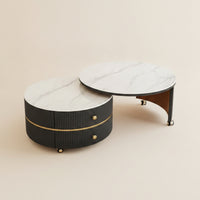 Nesting Coffee Table with Drawers Fully Assembled Round Nesting Coffee Table No Installation Needed for Apartment