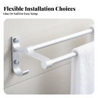 Rust-Proof Double Bar Towel Hanger Waterproof Double Bar Wall Mount Includes Hooks Bathroom Fixture Space-Saving for Homeowners, Families, DIY Enthusiasts, Restroom, Hotel, Laundry Room, Kitchen