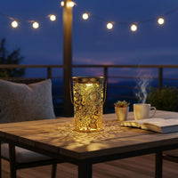 Weather Resistant Hollow Metal Solar Lantern Portable Cylindrical Cutout Lantern Flower Pattern Solar Lamp for Tabletop
