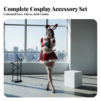 7 Pieces Christmas Bunny Girl Costume Faux Trim Red Bunny Cosplay Set