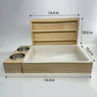 Triple-function Hay Rack and Wooden Hay Feeder with Litter Pan, Stainless Steel Food Bowl for Chinchilla, Flat Base Hay Rack Design