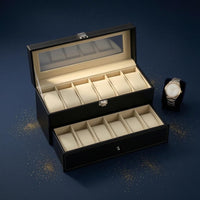 Double-Layer Drawer Watch Box Transparent Window Watch Drawer Box Leather-Like Timepiece Case Stitched Edging