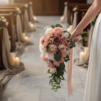 Green Foliage Trim Waterfall Wedding Floral Arrangement Ribbon Handle Cascade Bridal Floral Arrangement Lifelike Look Flower Arrangement Lightweight for Brides