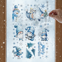Christmas Window Clings Blue Glitter Snowman Tree Holiday Party Static Decals