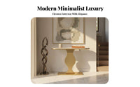 Light Luxury Design Wavy Pedestal Hall Table Half-Moon Tabletop Household Furniture Modern Design Stable Structure for Homeowners, Interior Decorators, Renters, Entryway, Hallway, Living Room, Bedroom