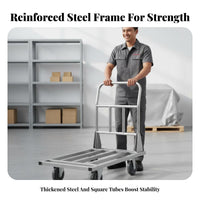 Foldable Base Cart High Load Capacity Steel Push Cart Sturdy Construction Flatbed Hand Truck for Movers, Office Workshop, Stockroom, Garage