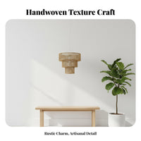 Woven Paper Rope Lampshade Natural Aesthetic Rope Lamp Shade Woven Lampshade Lightweight Black Tiered Drum Shade for Bar