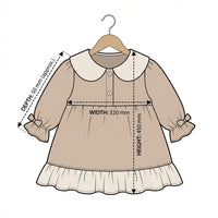 Girls Vintage Style Long Sleeve Dress Beige Cotton Linen Peter Pan Collar Frock Ruffled Hem Toddler Party Clothes for Easter Spring Photo Shoot
