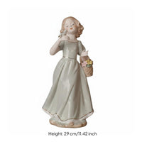 Ornamental Piece Girl Feeding Bird Delicate Details Ceramic Girl Statue Gift Idea Decorative Lady Figurine Glossy Finish