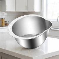 Rice Washer and Stainless Steel Colander with Built-in Grater, Vegetable Basin and Kitchen Sink Strainer for Home Cooking