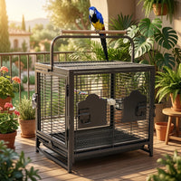 Portable Bird Cage with Handle, Metal Small Bird Cage for Budgie and Cockatiel, 2 Doors with Standing Perch Food Bowls for Outdoor Car Travel