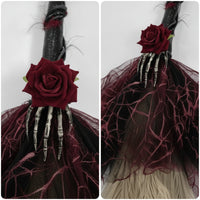Witch Broom with Mesh Skirt Handheld Gothic Witch Broom Cosplay Masquerade for Cosplayers, Stage Costumes, Photo Shoots