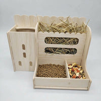 Multi-Functional Wood Feeder and Bunny Hay Feeder, Double-Sided Waterproof Hay Rack for Chinchillas, Guinea Pigs and Degus, 28cm X 20cm X 18cm