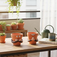 2 Pieces Cartoon Face Flower Pot Set Decorative Ornament Cute Character Planter Pair Small Resin Pot Set for Windowsill, Office