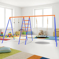 Multi-functional Swing Set for Kids Outdoor, Balancoire Exterieur en Fer, Iron Frame Playground Swing Set with Climbing Feature, 2-User Child Swing