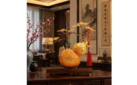 Wood Base Ornament Arched Top Gourd Desktop Decor Feng Shui Decoration