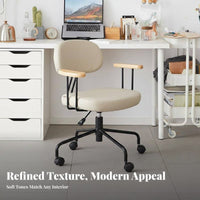 Rolling Casters Wheeled Low-Back Armrest Chair Modern Aesthetic Desk Seat 360-Degree Swivel Office Furniture Adjustable Height for Students, Home Workers, Adults, Bedroom, Study Room, Dressing Area, Small Areas