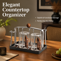 Mug Tree Holder, Stainless Steel Cup Drying Rack with Wooden Base, Walnut Colour Anti Rust Space Saving Countertop Organiser