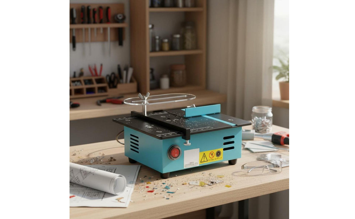 96W Powerful Engine Mini Table Saw Adjustable Blade Height Mini Electric Table Saw Multifunctional DIY Hobby Cutting Machine Flexible Shaft Attachment for Hobbyists