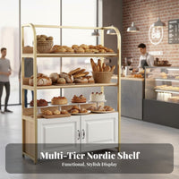 Bakery Display Shelf Sturdy Frame Bread Display Stand with Cabinet Heavy-Duty Multi-Tier Retail Shelving Unit for Retailers, Pastry Shop, Supermarket