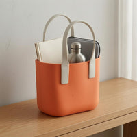 Glossy EVA Tote Handbag uncoveredTop Structured Tote Bag Rounded Corners Rectangular Loop-Handle Bag Boxy