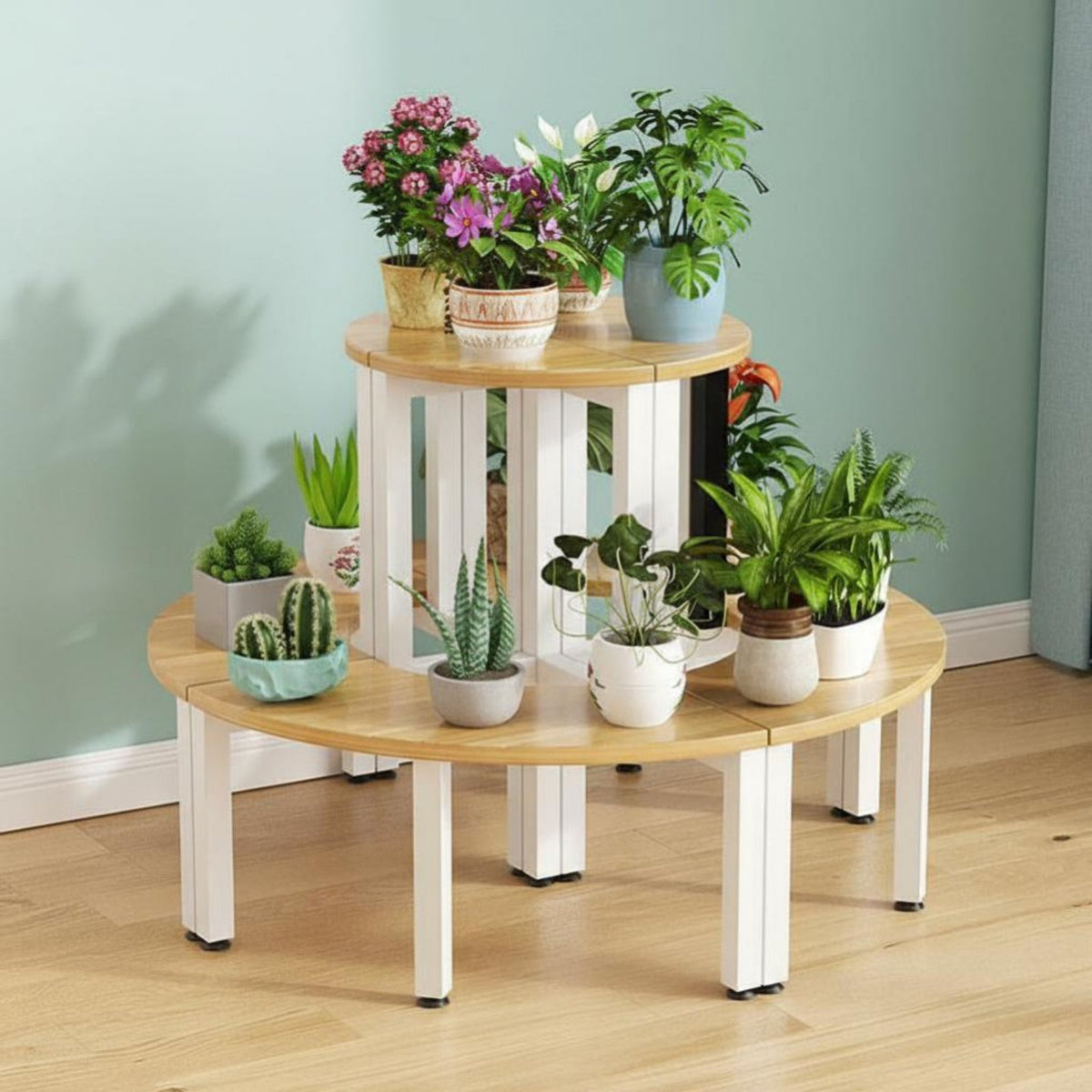 Indoor & Outdoor Use four-tier Corner Plant Stand Floor-Standing Pot Holder Multitiered Design Tiered Shelf Stepped Layout for Gardeners, Apartment Dwellers, homeowners, Balcony, Living Room, Bedroom, Office