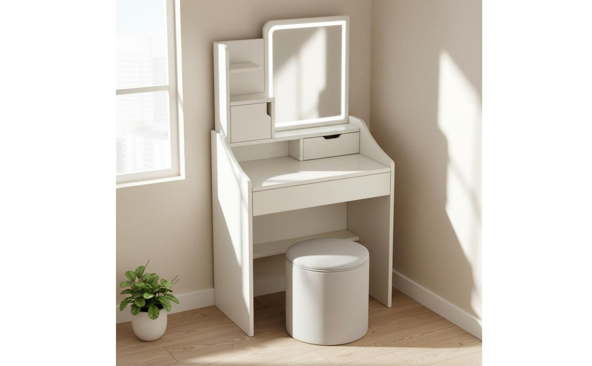 Makeup Table with Storage Shelves Modern Minimalist Style Small Dressing Table Set for Women