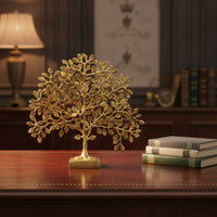 Metal Tree Statue Gold-Tone Brass Tree Lustrous Showpiece for Living Room, Entryway