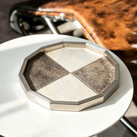 Horsehair Tray Modern Luxury Style Decorative Metal Tray Stainless Steel Frame Home Decor for Tea Table, Living Room