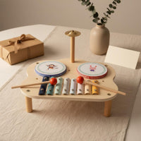 Child-Centered Inspired Wooden Music Station Early Education Xylophone Drum Cymbal Toy Natural Wood Toddler Music Station Educational for Toddlers, Preschoolers