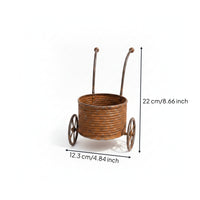 Weathered Finish Metal Wheelbarrow Planter Rust-Brown Wheelbarrow Planter Ribbed Metal Flower Pot Cottagecore Style for Display