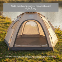 Ventilated Hexagonal Dome Tent Khaki Beige Automatic Camping Tent