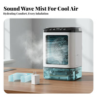 Desktop Misting Fan Cools & Humidifies Portable Misting Fan Twin Mist Spray Mini Air Humidifier for Office, Bedroom, Dorm Room