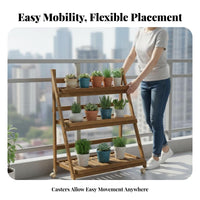 Mobile with Lockable Wheels 3-Tier Display Rack Space-Saving 3-Tier Foldable Rolling Shelf Sturdy Construction Plant Stand Thickened Frame for Home Decorators, Apartment Dwellers, Homeowners, Balcony, Indoor, Living Room, Sunroom