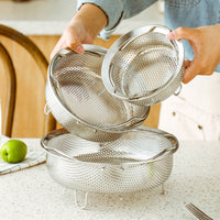 Raised Rim Stainless Steel Steaming Basket Arched Handles Stainless Steel Steamer Basket Support Feet Kitchen Tool Fine Steam Holes