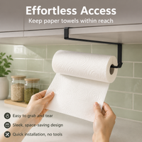 Pale Metal Kitchen Roll Holder, No-Drill Hook Kitchen Towel Holder, Under Cabinet Space Saving Paper Towel Dispenser