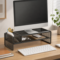 2 Tier Metal Monitor Stand with Storage Desk Shelf for Home Office Workspace