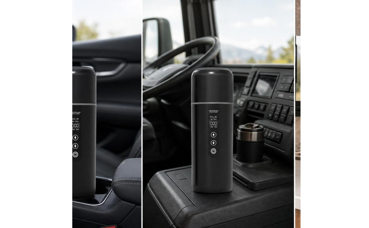 Dual Voltage Car Electric Kettle Stainless Steel Car Kettle with LCD Display Portable Compact for Road Trippers