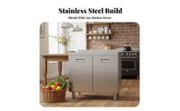 Rustproof Stainless Steel Kitchen Cabinet Rust-Resistant Kitchen Base Cabinet Easy to Clean Freestanding Utility Cupboard Long-Lasting for Small Apartment Dwellers, Homeowners, Families, Home, Pantry, Garage