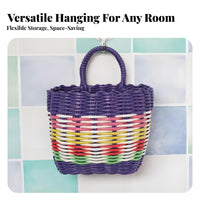 Pastoral Design Plastic Woven Hanging Basket Multifunctional Faux Rattan Storage Basket Multi-Functional for Renters, Kitchen, Closet