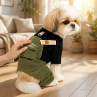 Dog Jumpsuit and Four Leg Dog Suit with Ribbed Texture, Fasteners Closure Crew Neck Dog Overalls, Casual Style Overalls for All Seasons Comfort