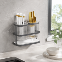 Carbon Steel Kitchen Utensil Holder, Double Compartment Cutlery Drainer, Countertop Storage, Modern Design